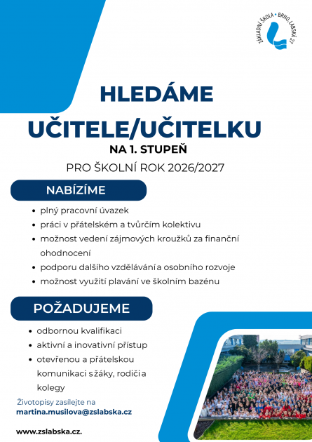 Hledáme nového kolegu/kolegyni na 1. stupeň